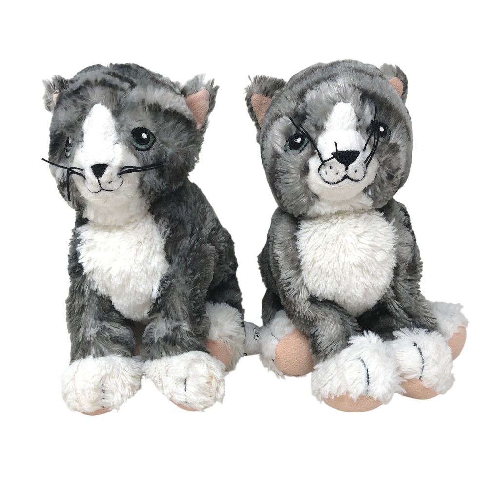 IKEA Lilleplutt Plush Cat Grey White Striped Tabby Stuffed Animal Set of 2